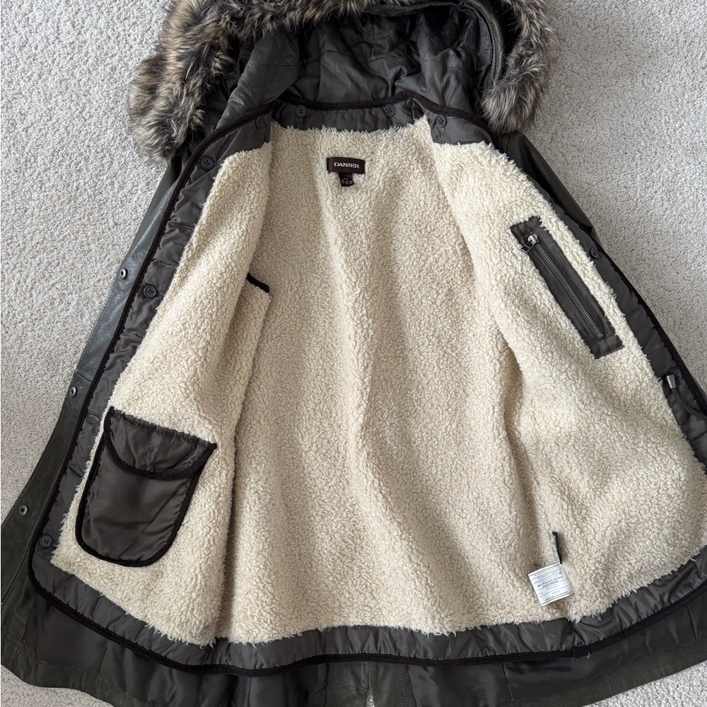 Danier Olive Parka with Faux Fur Lining - Picture 8 of 9
